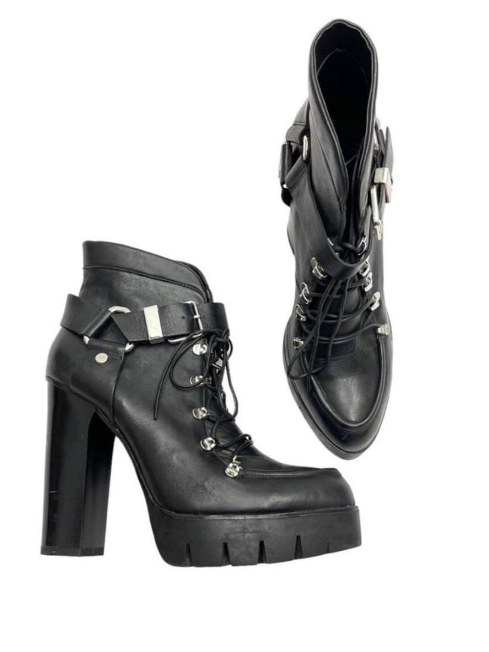 Zara Women's Black Chunky Lace-Up Platform Ankle Boots